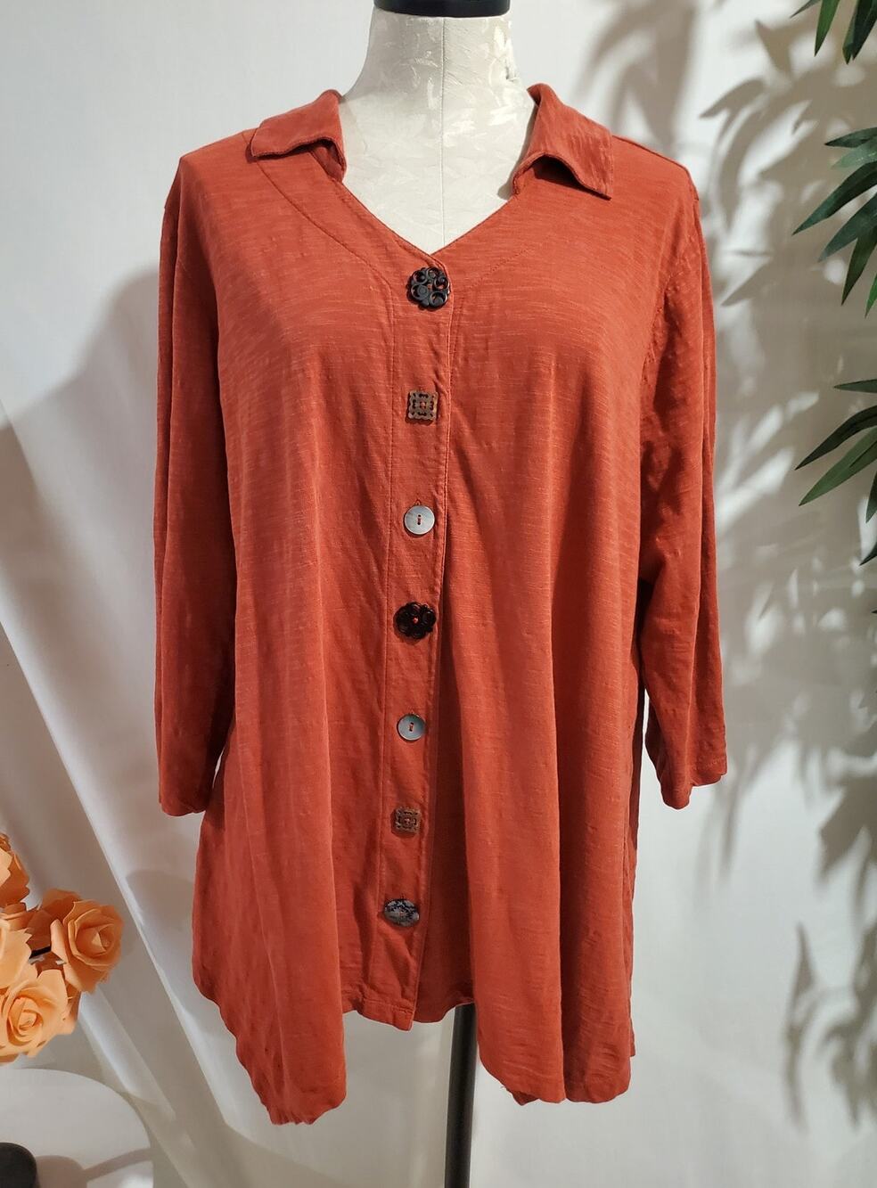 Avenue Button Tunic Top Lagenlook Boho Asymmetrical Plus Size 18/20 Rust Clay